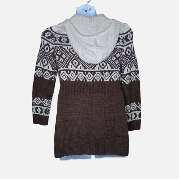 CHANEL IMAN x H&M brown fair isle nordic button up hooded cardigan sweater S - Picture 4 of 12